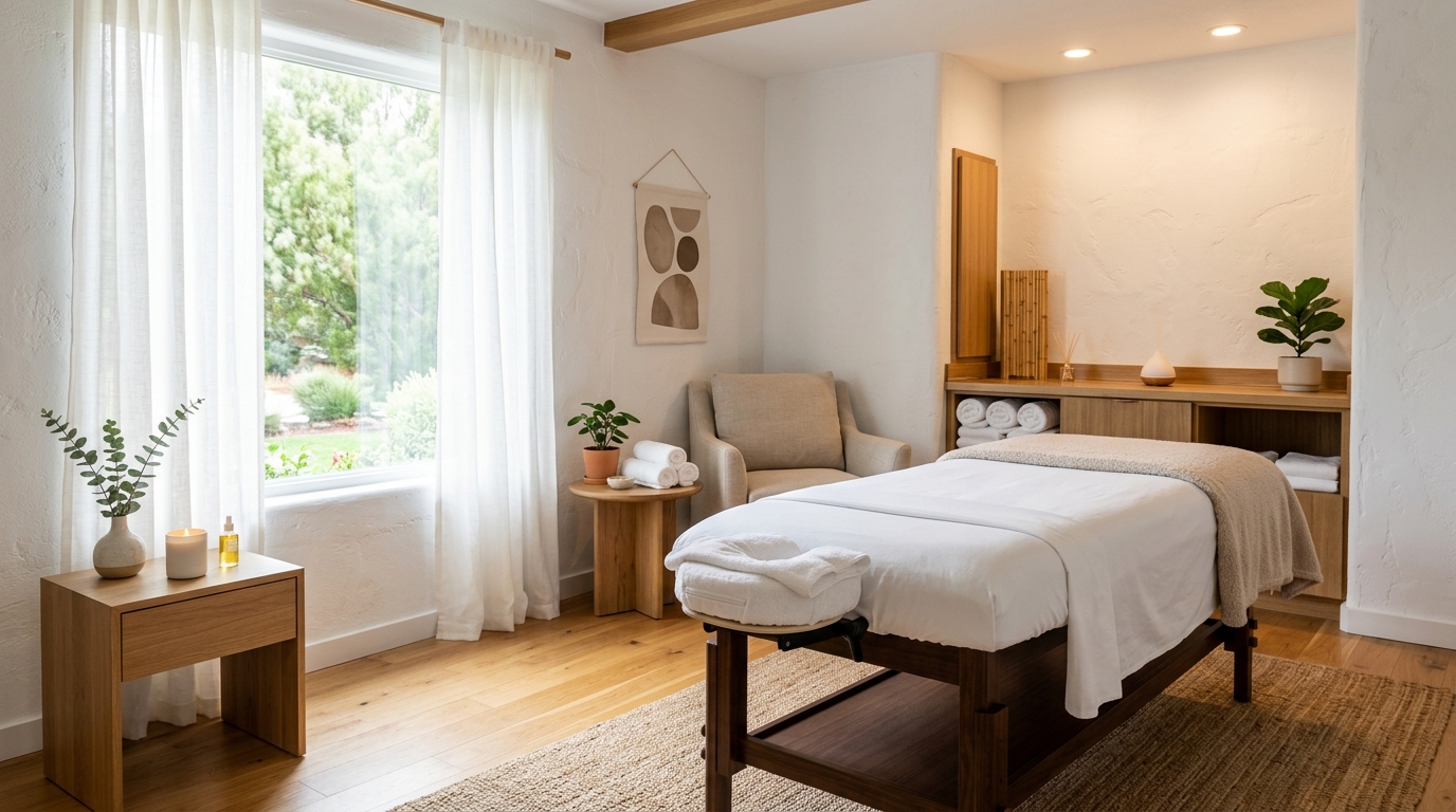 Sala de massoterapia minimalista e premium